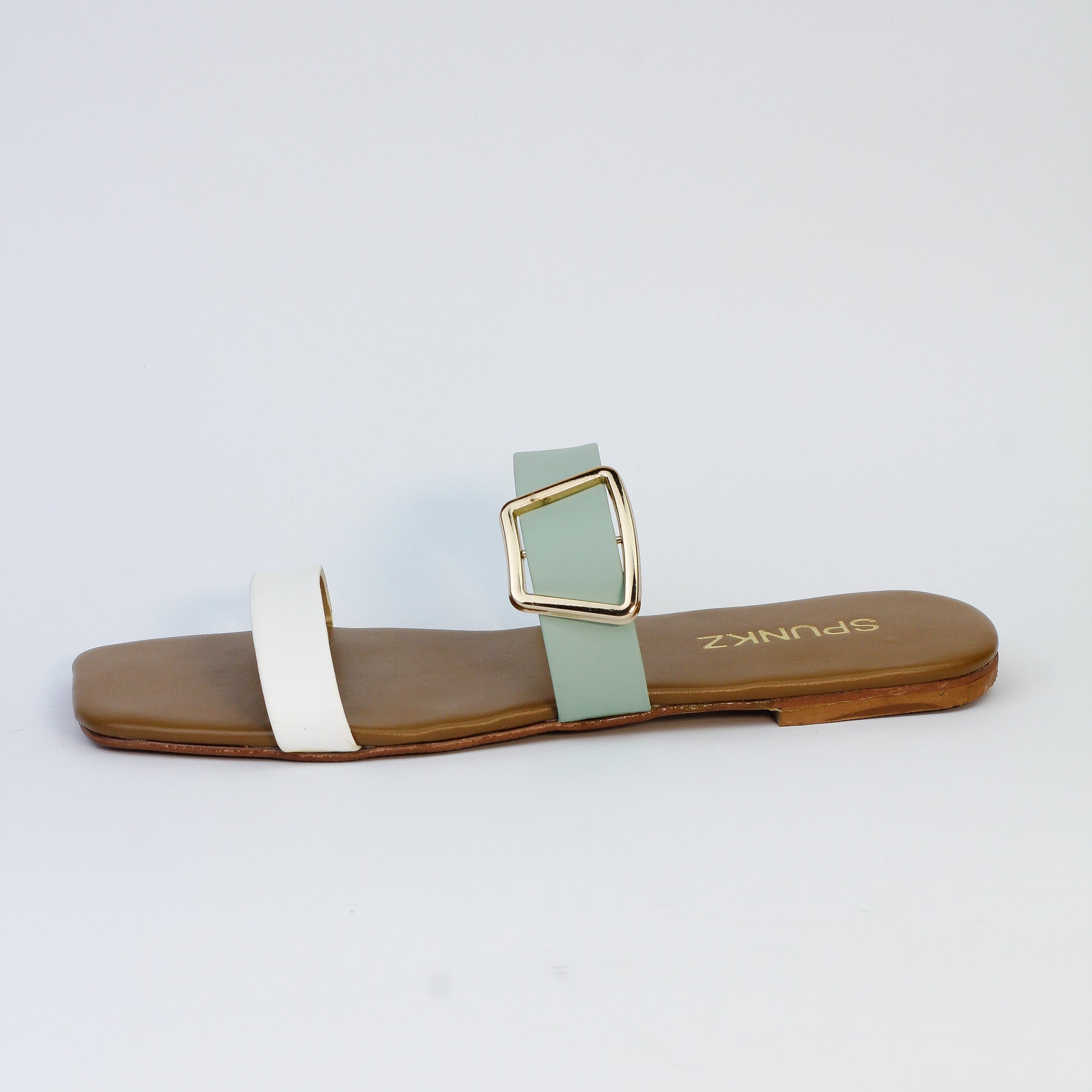 Two Tone Green Flat Sandals - Spunkz