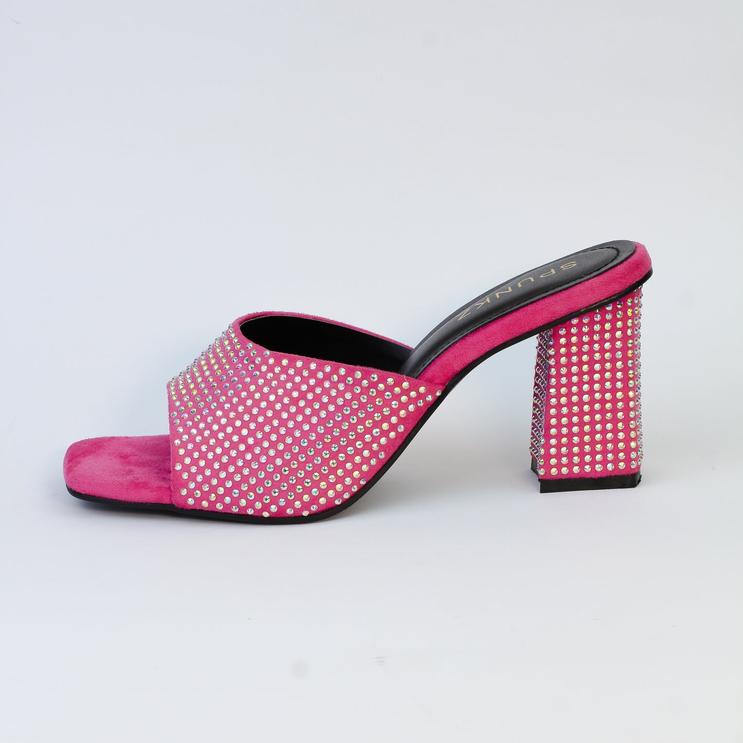 Anja Pink Open Toe Crystal-Studded High-Heeled Mules - Spunkz