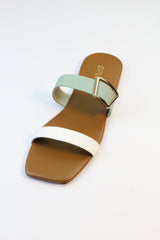 Two Tone Green Flat Sandals - Spunkz