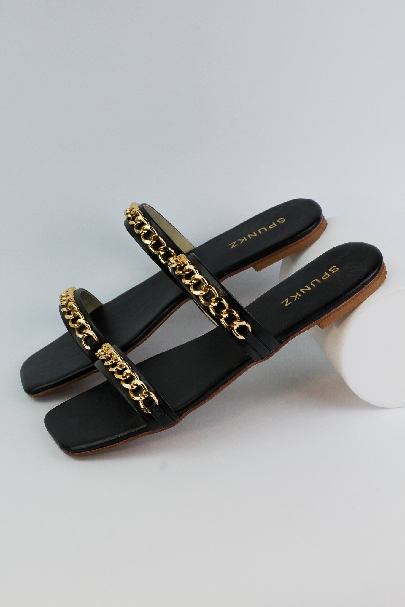 Ziva Black Flat Slip on Sandals (11038) - Spunkz