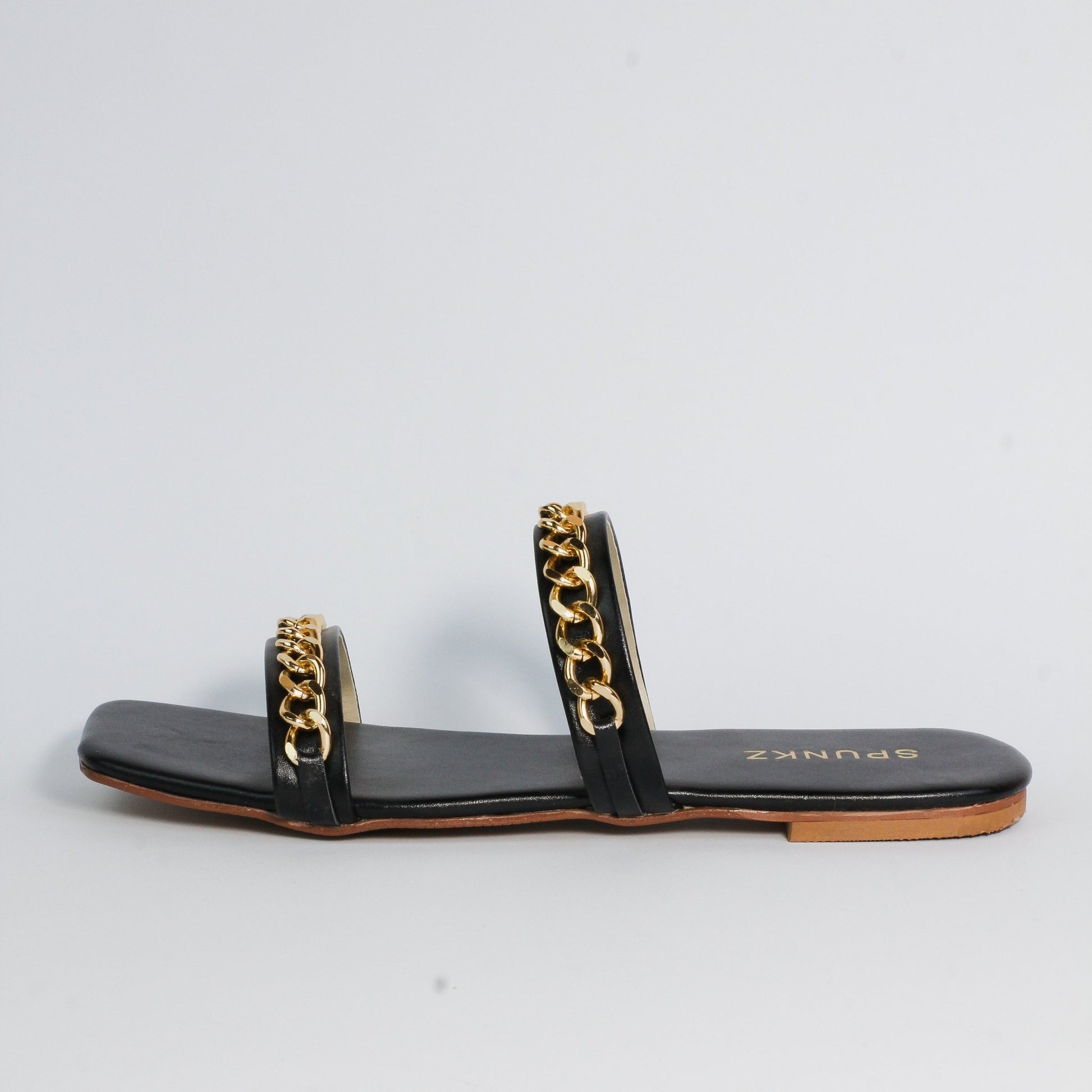 Ziva Black Flat Slip on Sandals (11038) - Spunkz