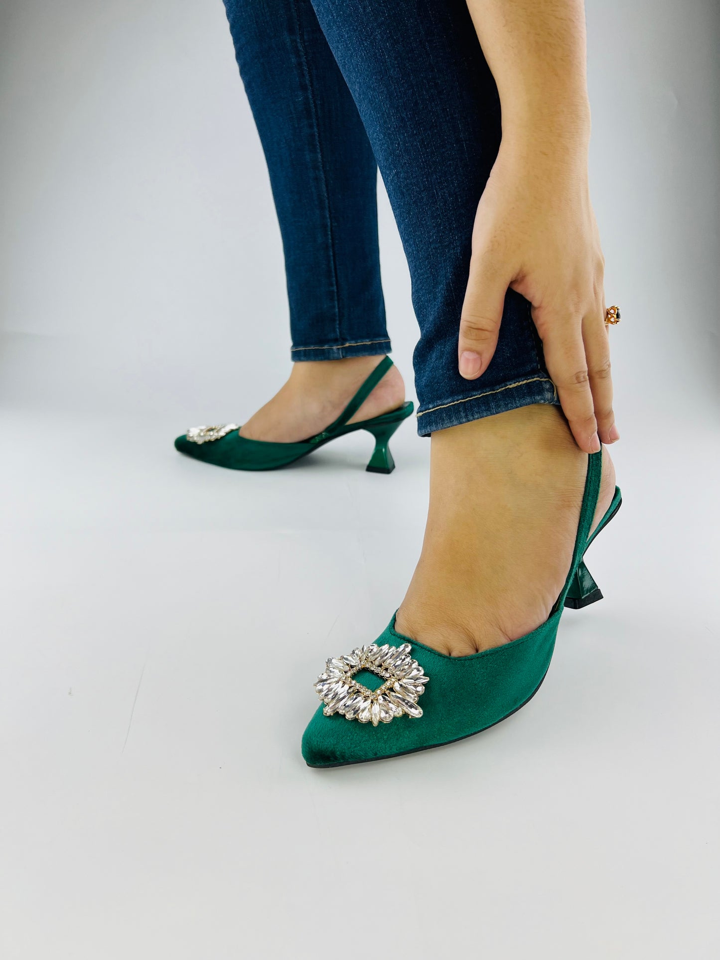 Anastasia Green Velvet Slingback-11083