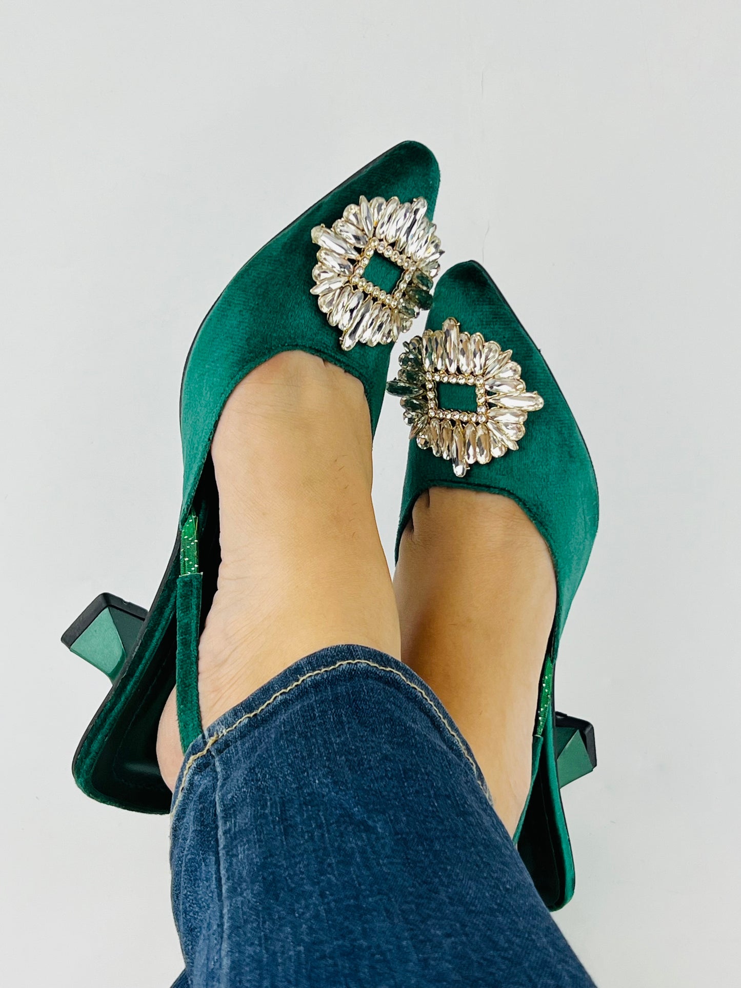 Anastasia Green Velvet Slingback-11083
