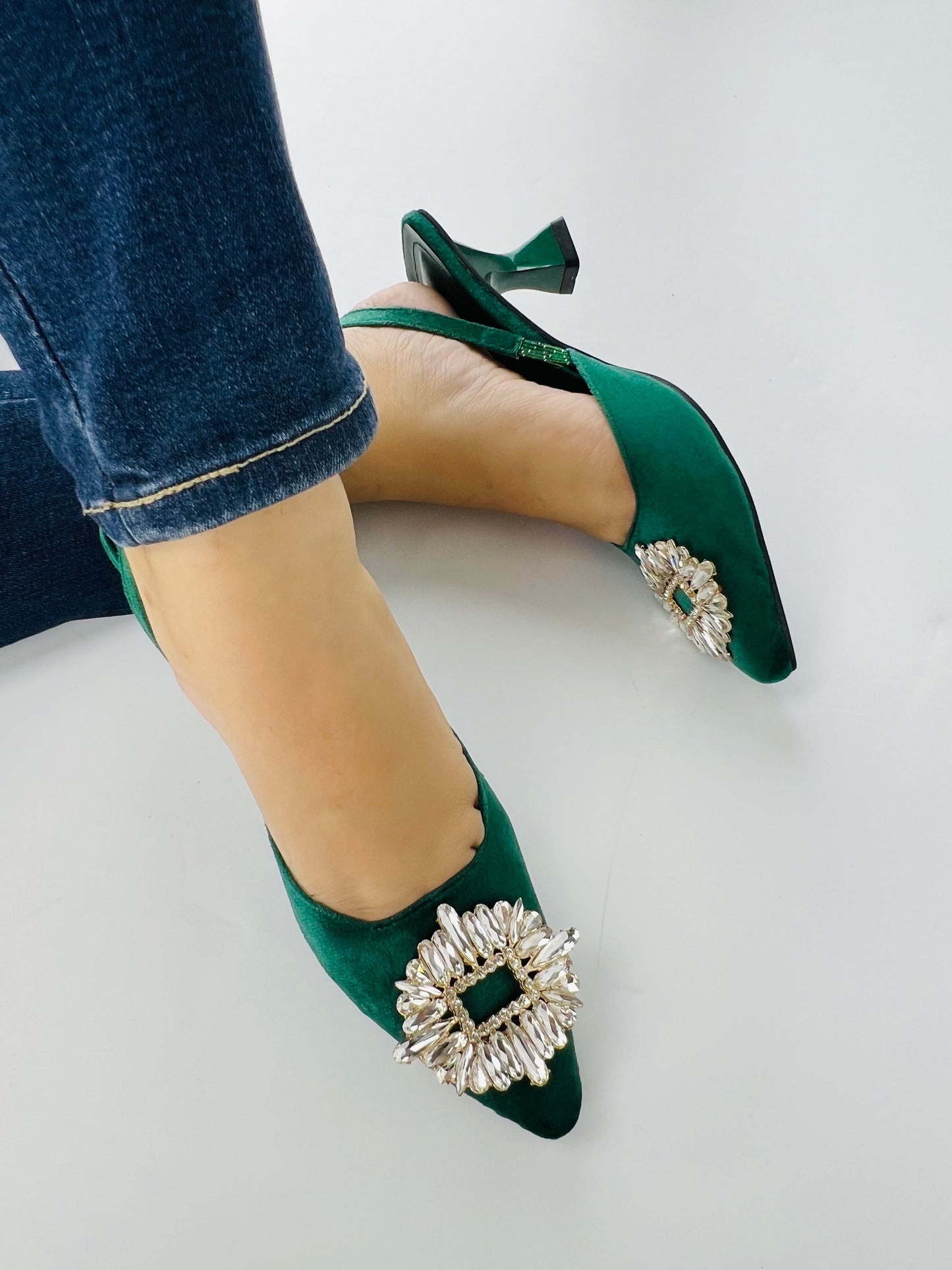 Anastasia Green Velvet Slingback-11083
