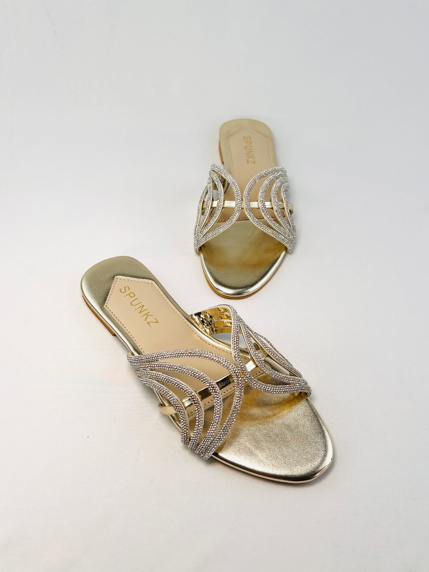 Golden Shiny Strap Slippers