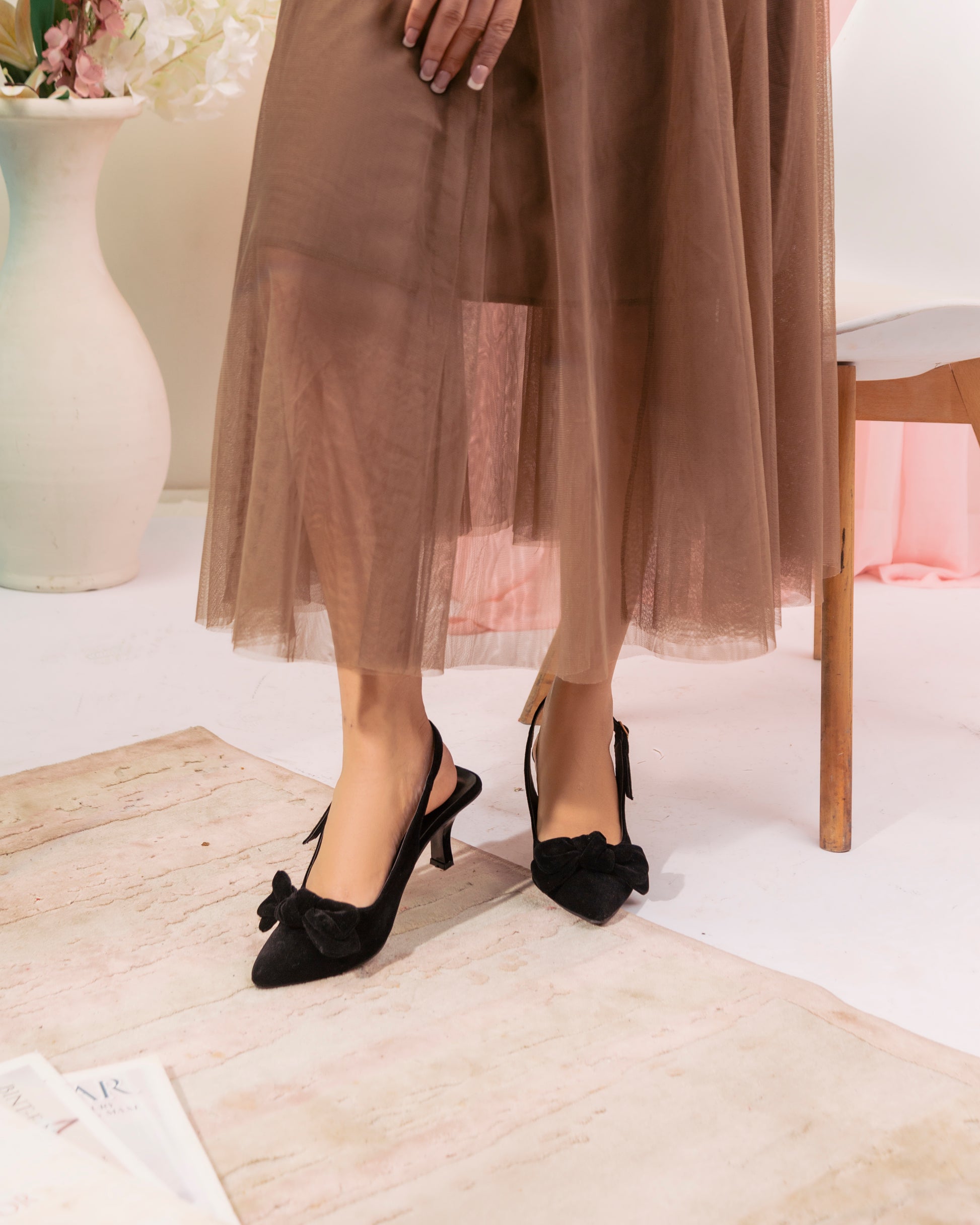 Black Velvet Bow Heels - Spunkz