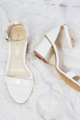 Liza White Chunky Heeled Ankle Strap Sandals - 11031 - Spunkz