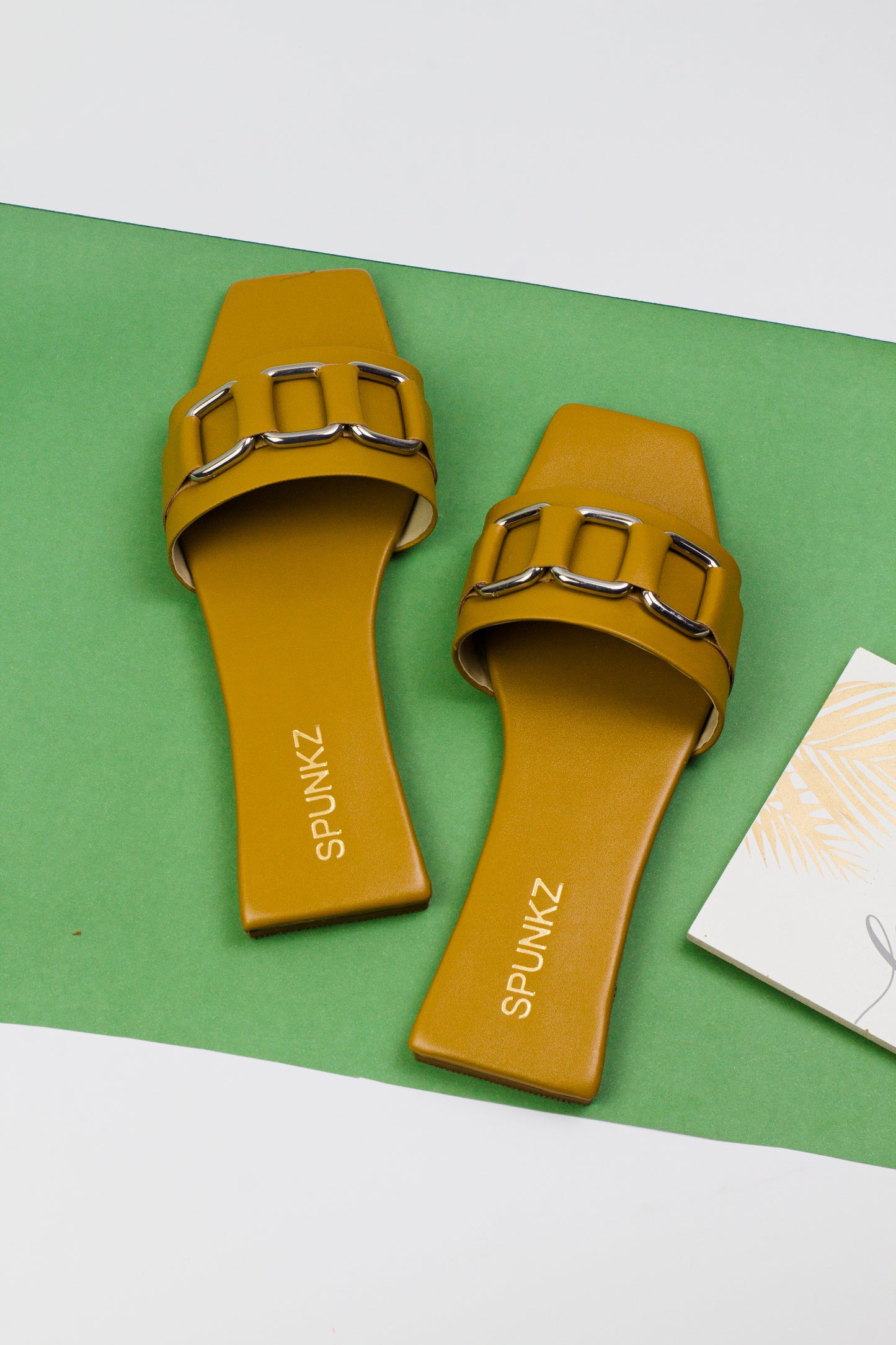 Ring Square Head Flat-Bottomed Mustard Flip Flops Slippers - Spunkz