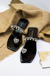 Zoe Black Slip On Flat Sandals (11072) - Spunkz