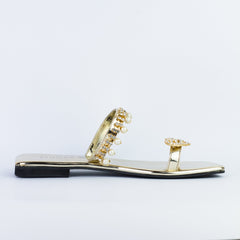 Zoe Gold Flat Slip on Sandals (11072) - Spunkz