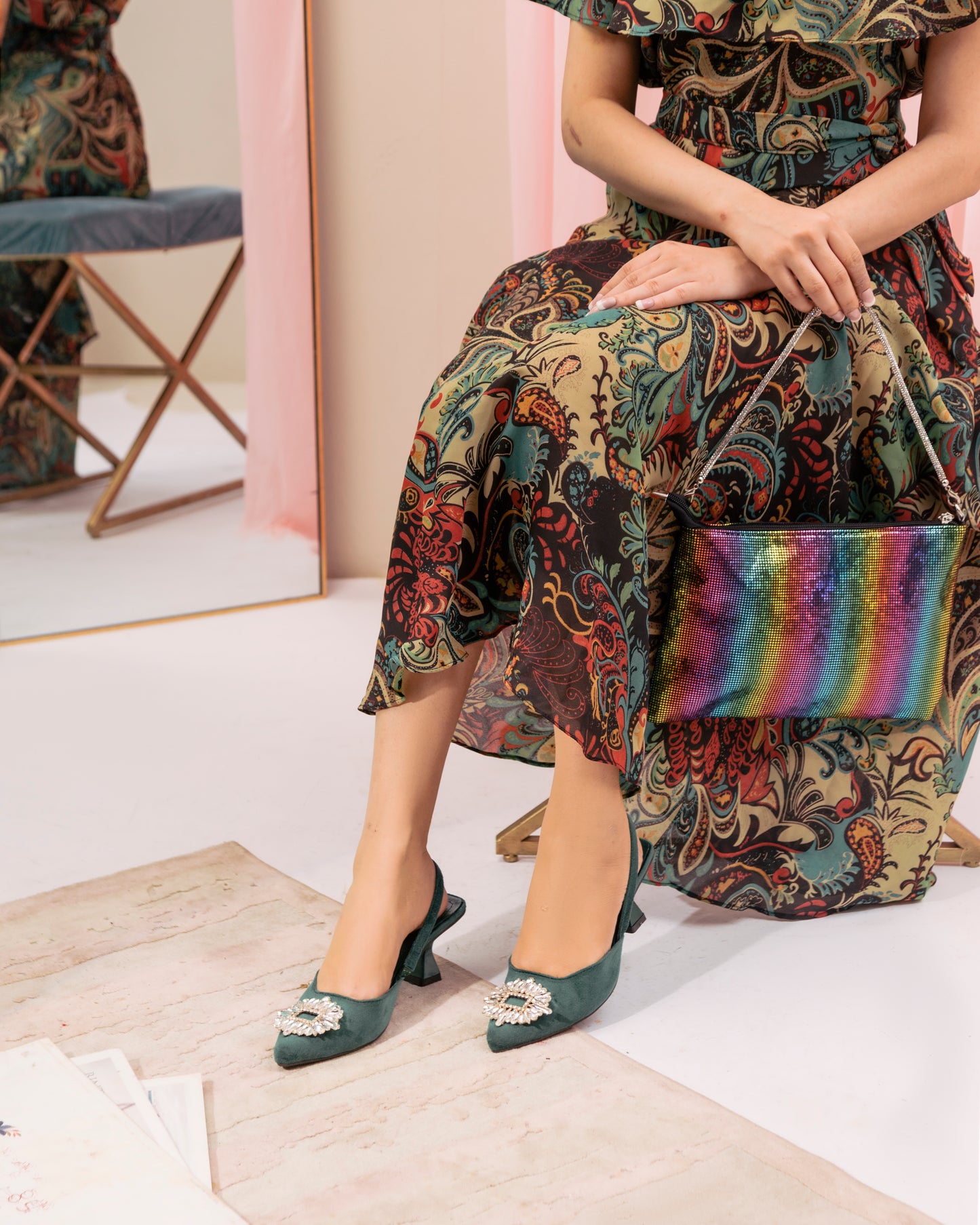 Anastasia Green Velvet Slingback - Spunkz