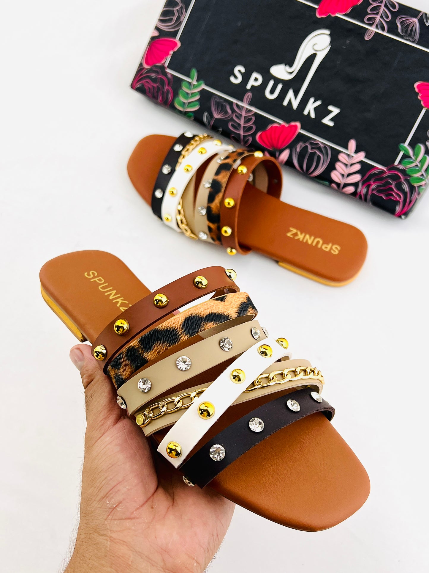 Leopard Strap Slippers (Brown)