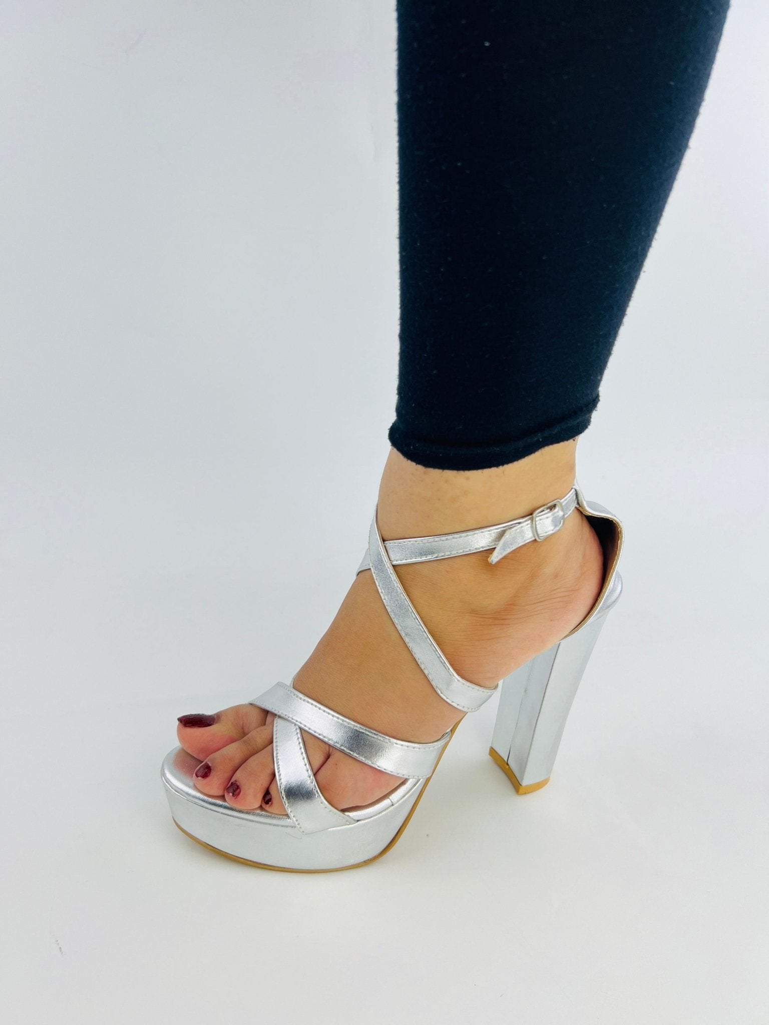 Strappy Silver Platform Heels (11057) - Spunkz