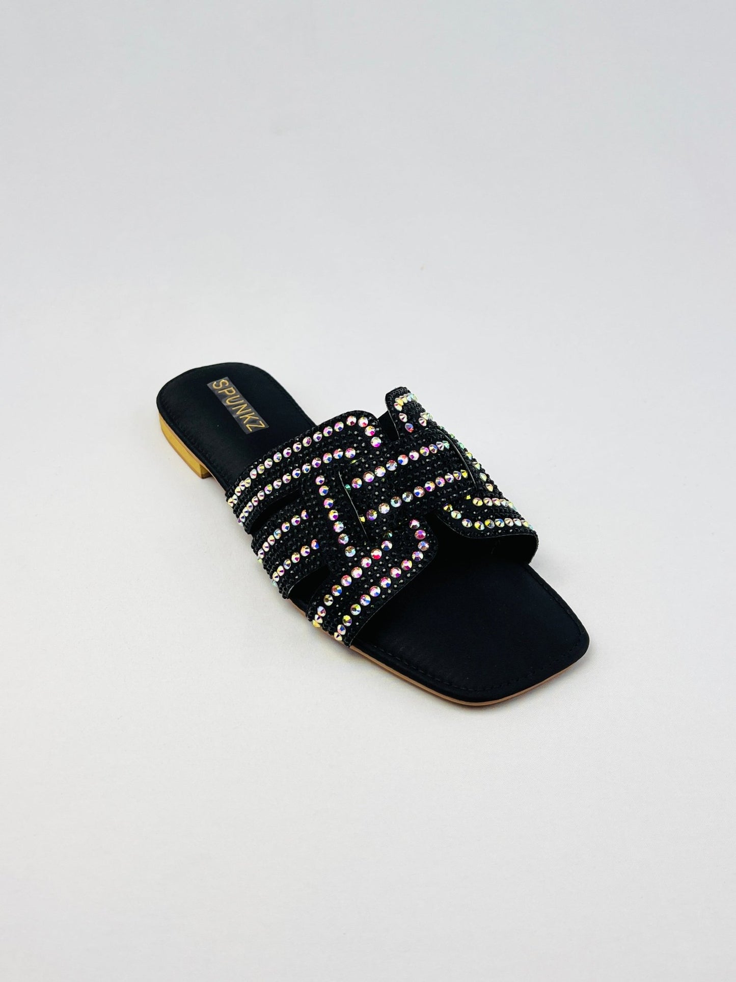 Rhinestone Straps Black Slipper - Spunkz