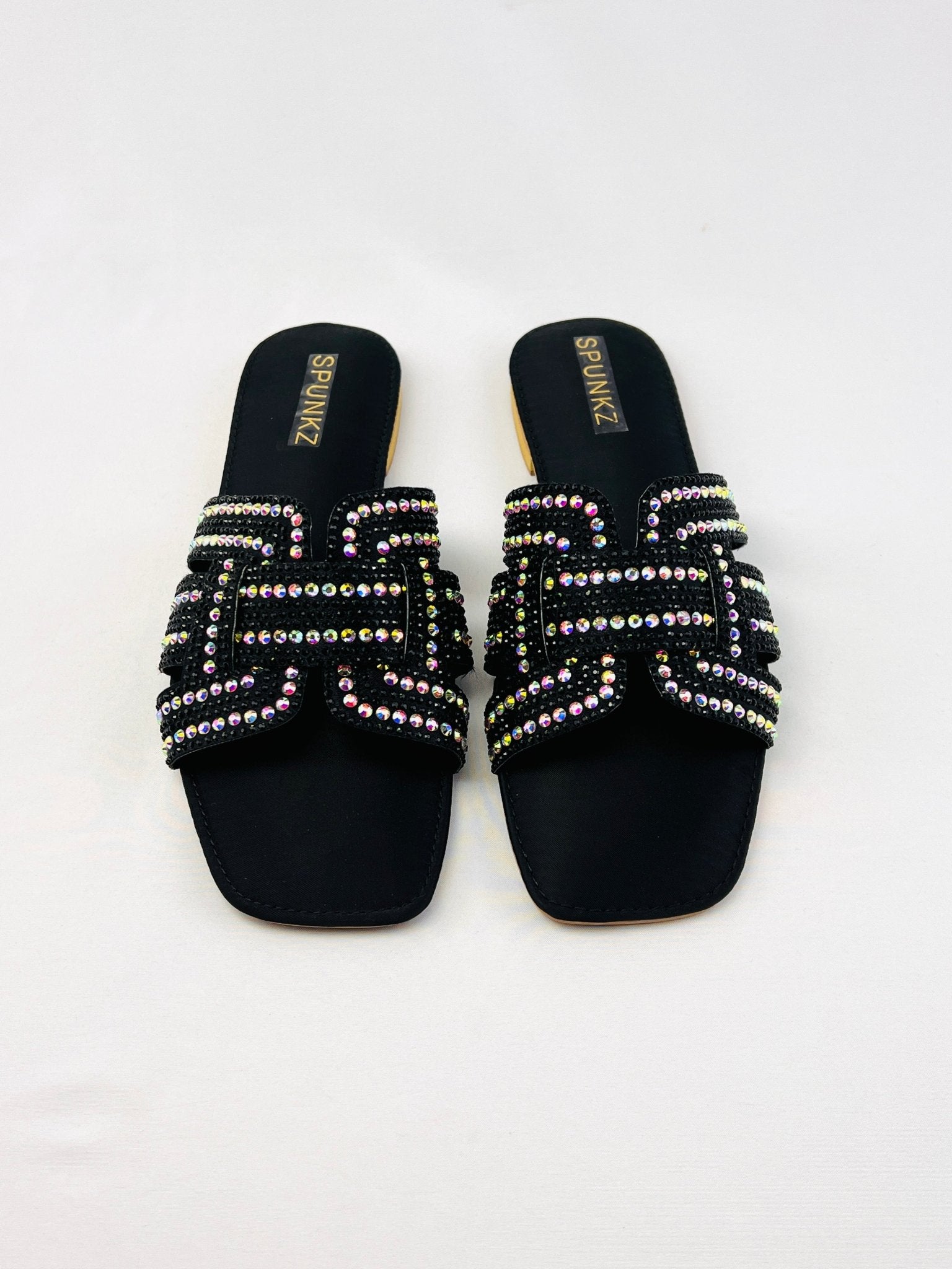 Rhinestone Straps Black Slipper - Spunkz