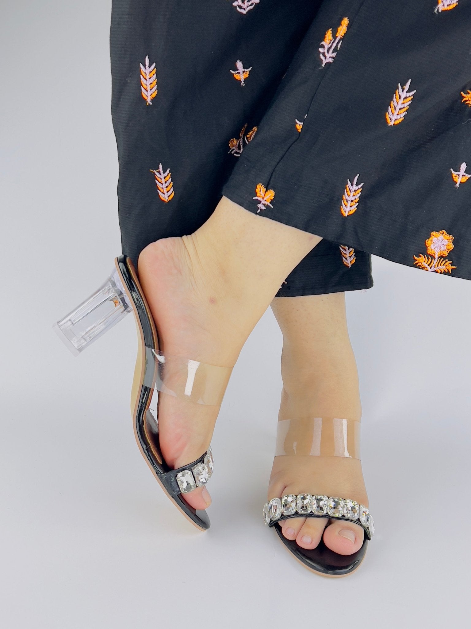 Crystal Heels Black (11019) - Spunkz