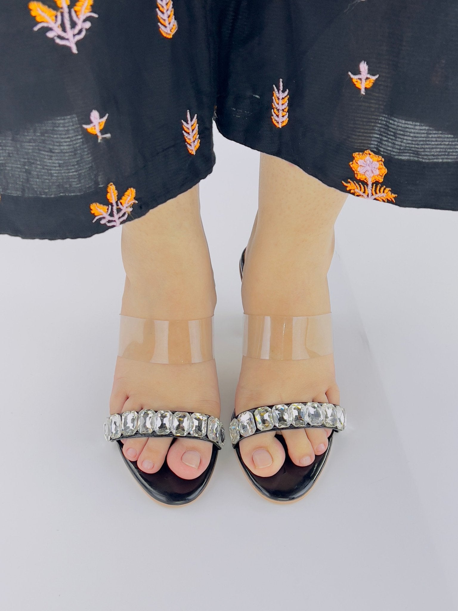 Crystal Heels Black (11019) - Spunkz