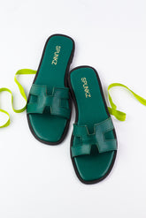 Hania H Style Green Iconic Oran Flat Slides - Spunkz
