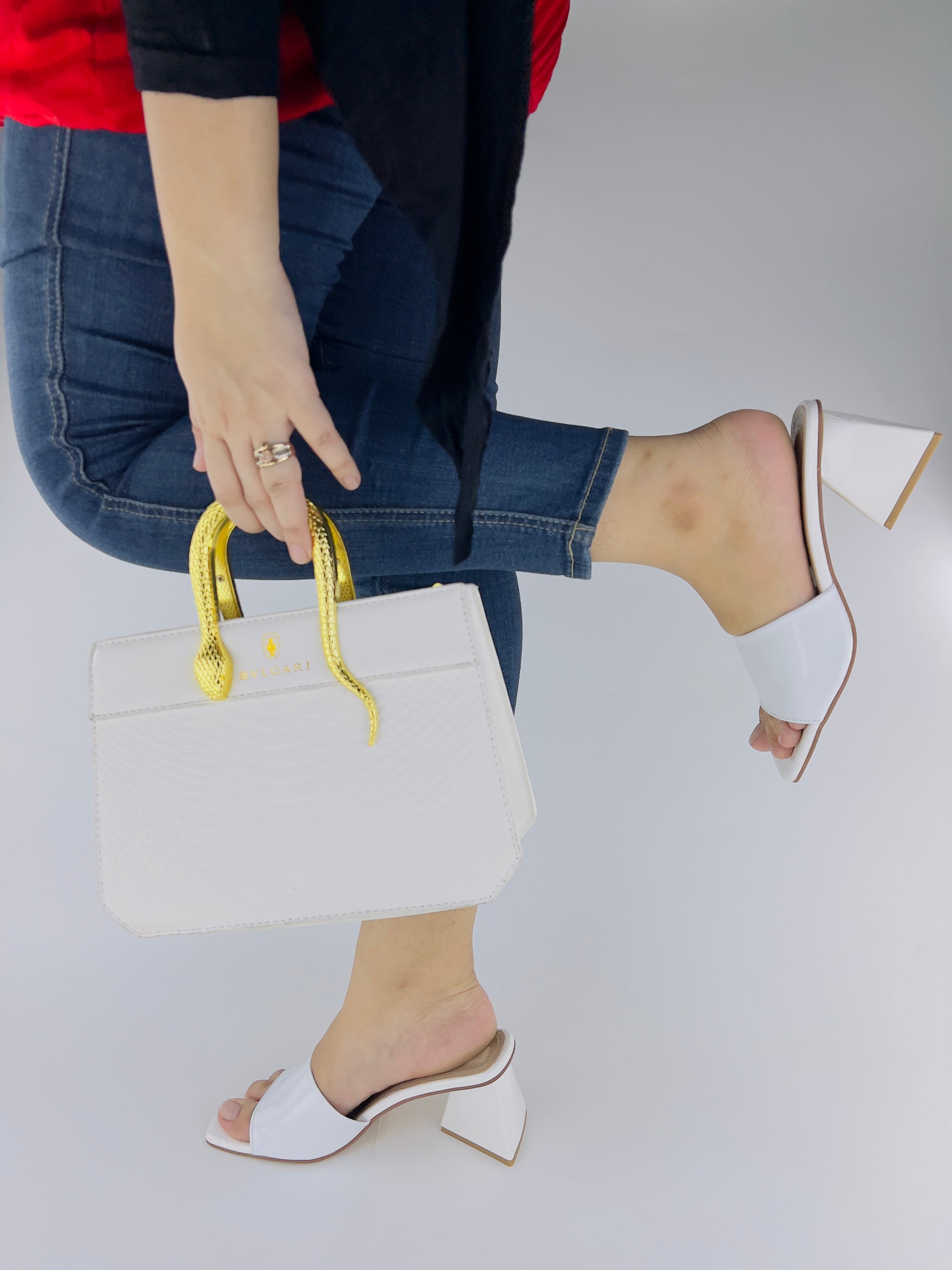 Square Toe Slip-On Heels (White) - Spunkz