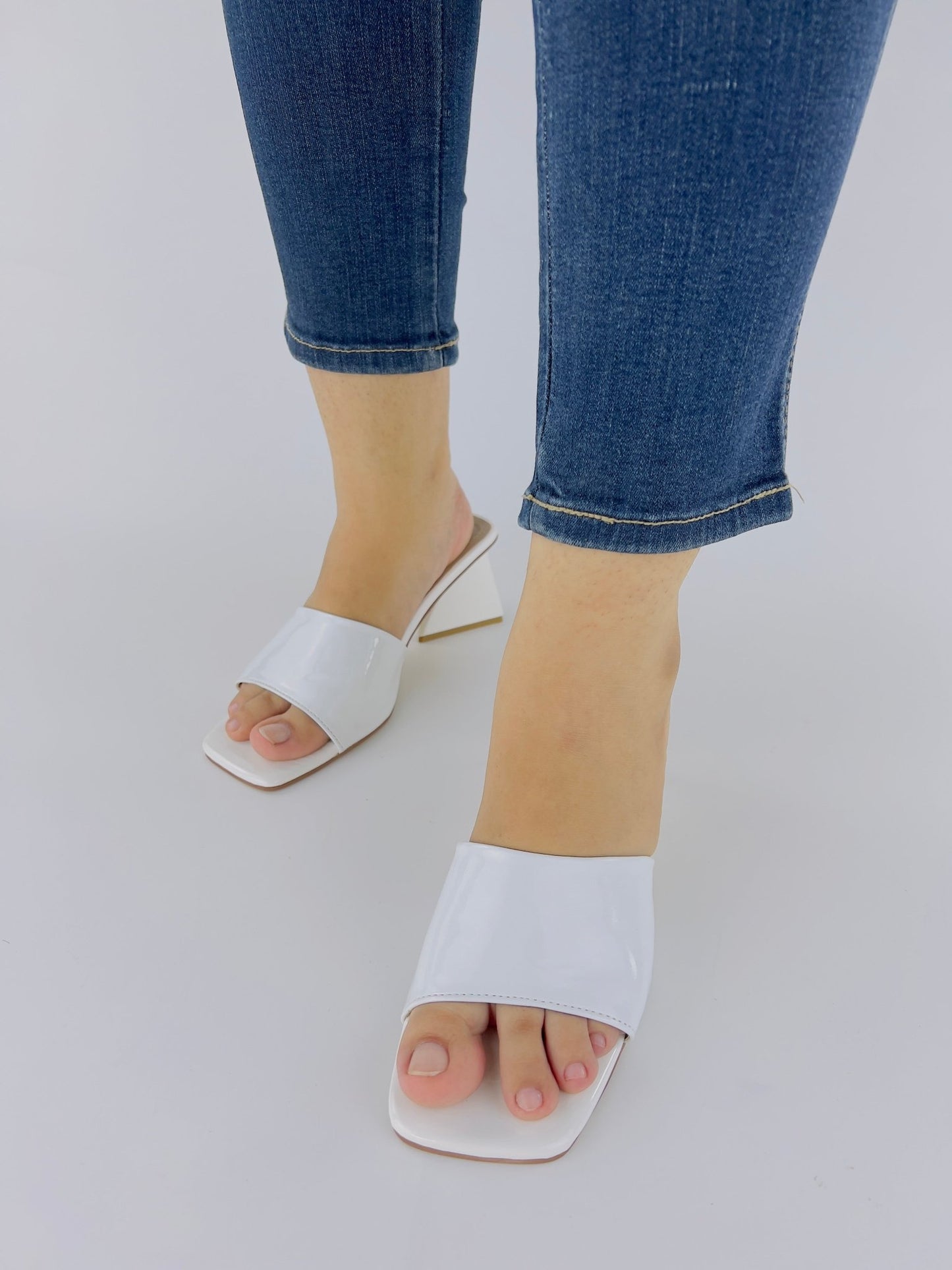 Square Toe Slip - On Heels (White) - Spunkz