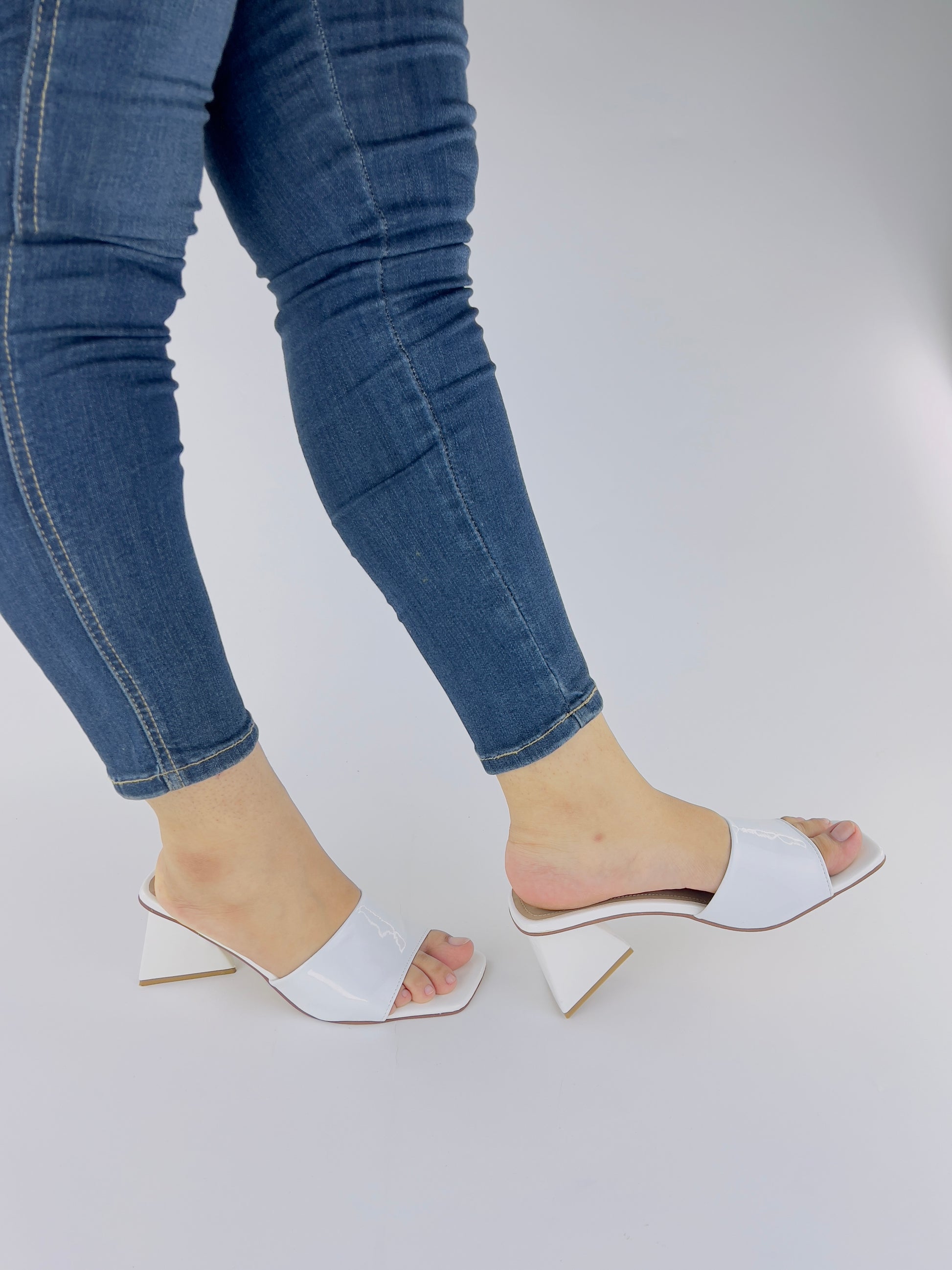 Square Toe Slip-On Heels (White) - Spunkz