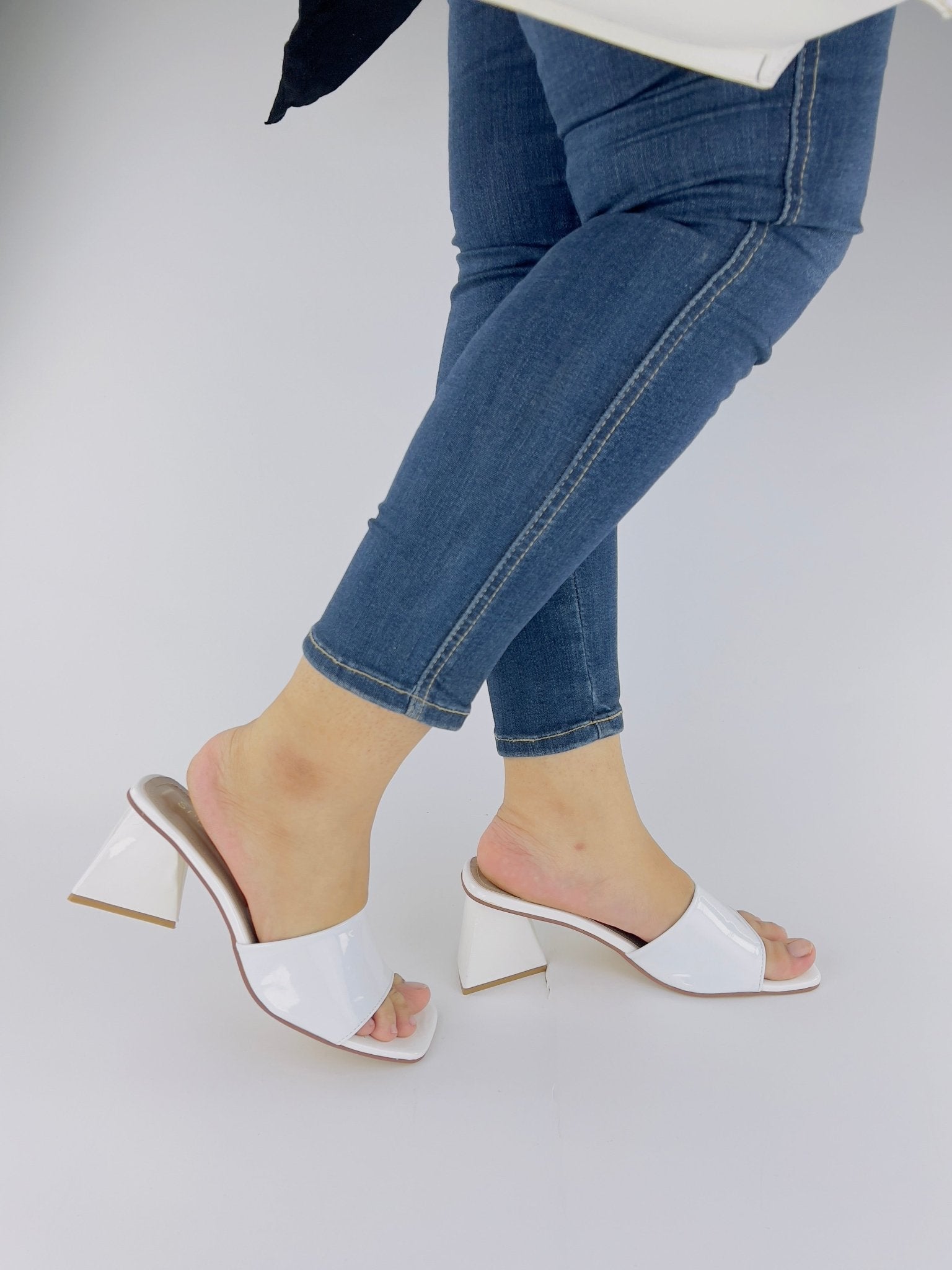 Square Toe Slip - On Heels (White) - Spunkz