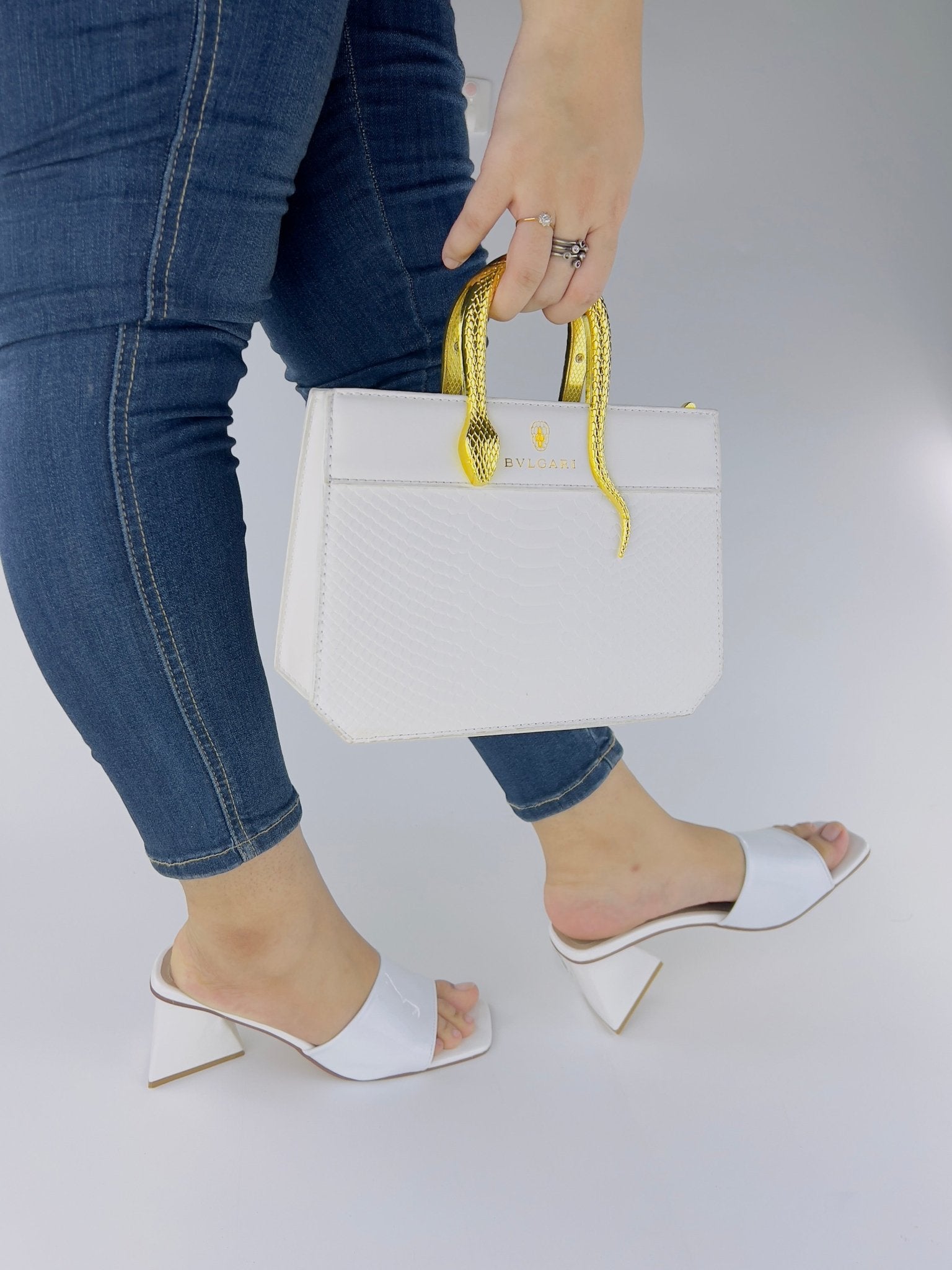 Square Toe Slip - On Heels (White) - Spunkz
