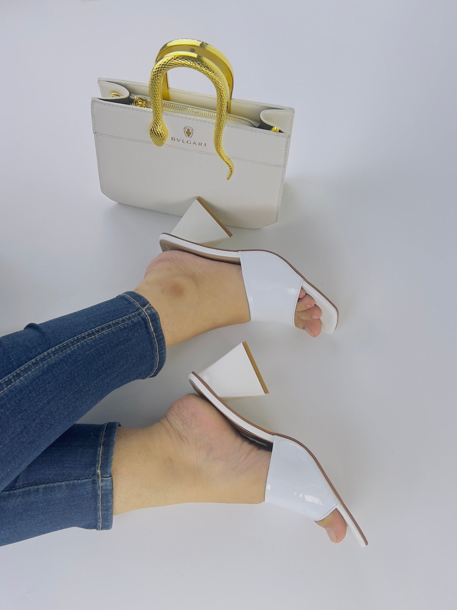 Square Toe Slip - On Heels (White) - Spunkz