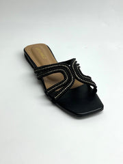 Pearl Embellished Black Slipper - Spunkz