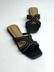 Pearl Embellished Black Slipper - Spunkz