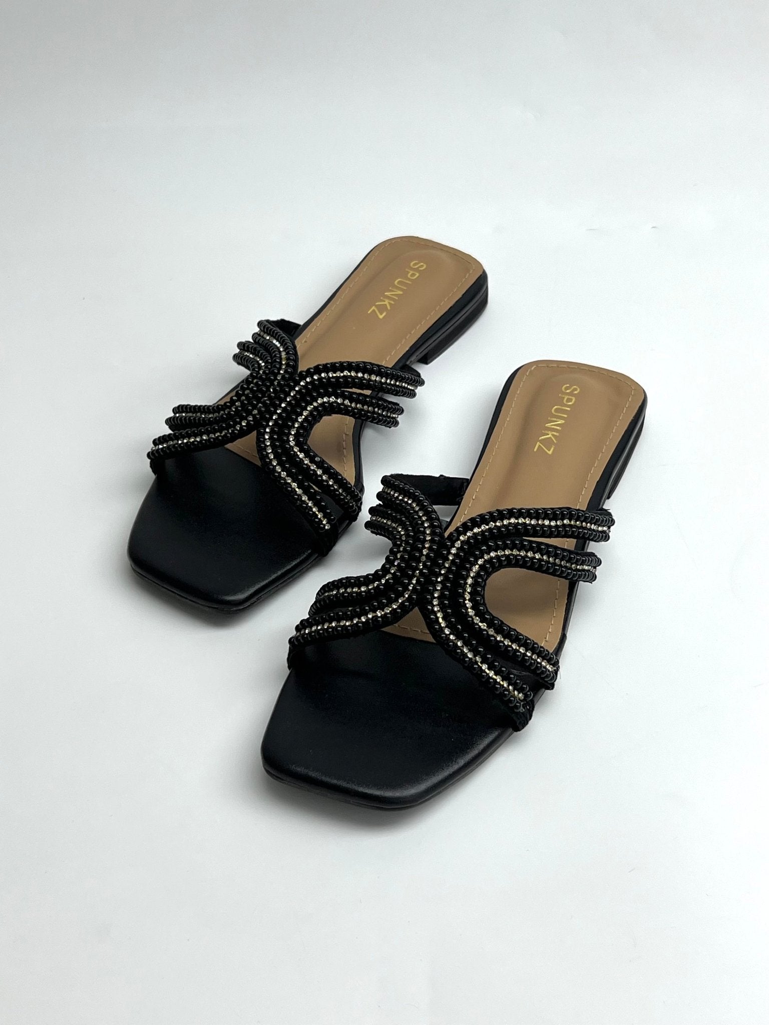Pearl Embellished Black Slipper - Spunkz