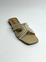 Pearl Embellished Nude Slippers - Spunkz