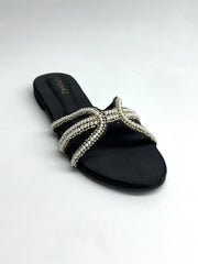 Black Pearl Straps Slippers - Spunkz