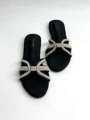 Black Pearl Straps Slippers - Spunkz