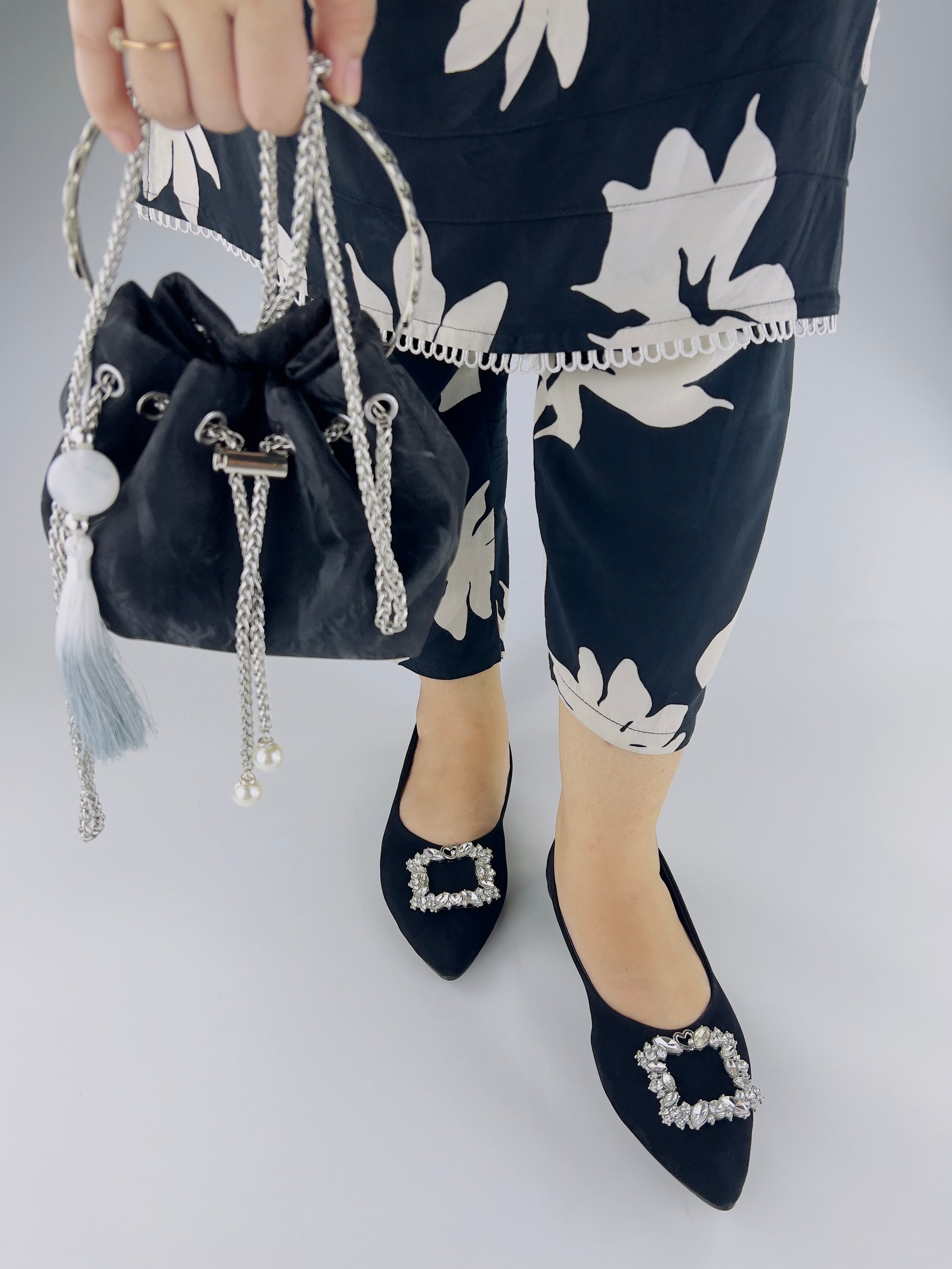 Myla Black Velvet Pump Shoes - Spunkz
