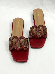 Cross Strap Maroon Slippers - Spunkz