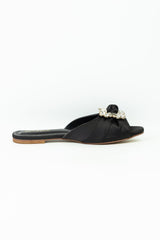 Rhinestone Knot Black Slippers (11033) - Spunkz