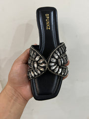Black Embellished Slippers (90015)