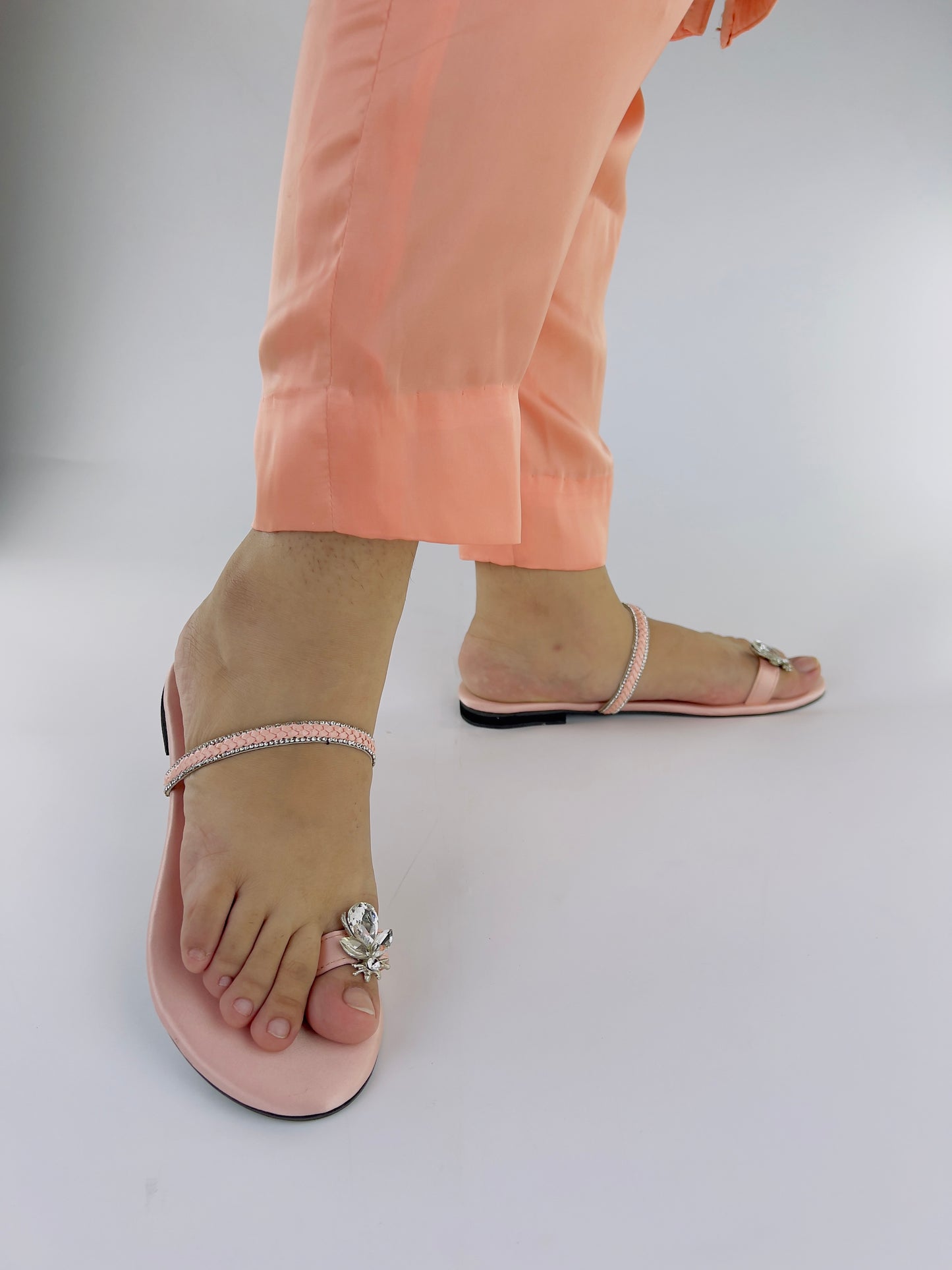 Ember Pink Toe Ring Braid Straps Slip On Flats 11025
