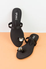 Heart Black Toe Ring Slides (11076) - Spunkz
