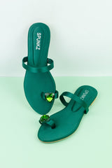 Heart Green Diamond Toe Ring Flats (11076) - Spunkz