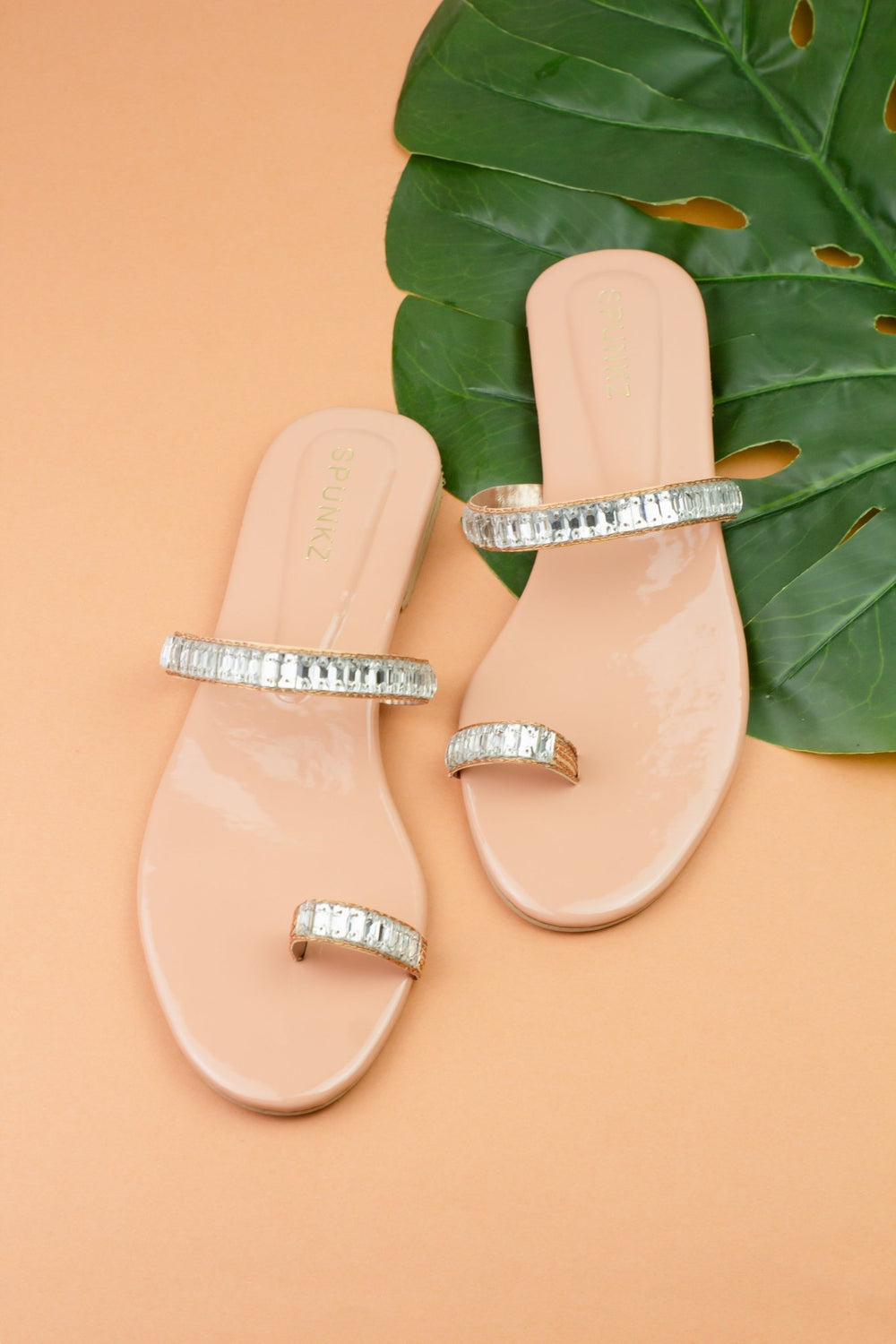 Crystal Strap Peach Slippers (11074) - Spunkz