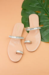 Crystal Strap Peach Slippers (11074) - Spunkz