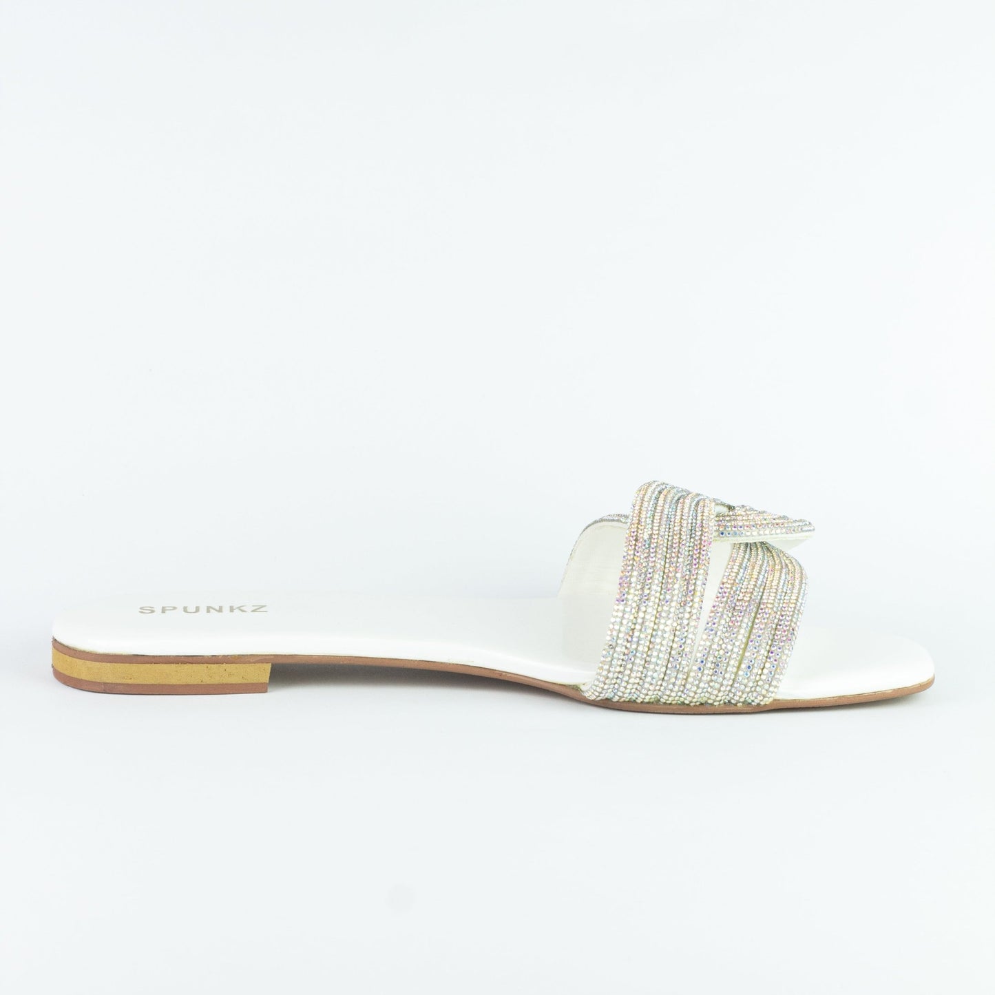 Diamanté White Flat Slides - Spunkz