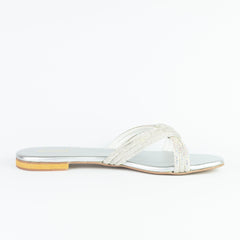 Strappy Knot Silver Flats - Spunkz