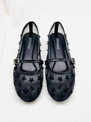 Black Mesh Floral Ballet Flats - Spunkz