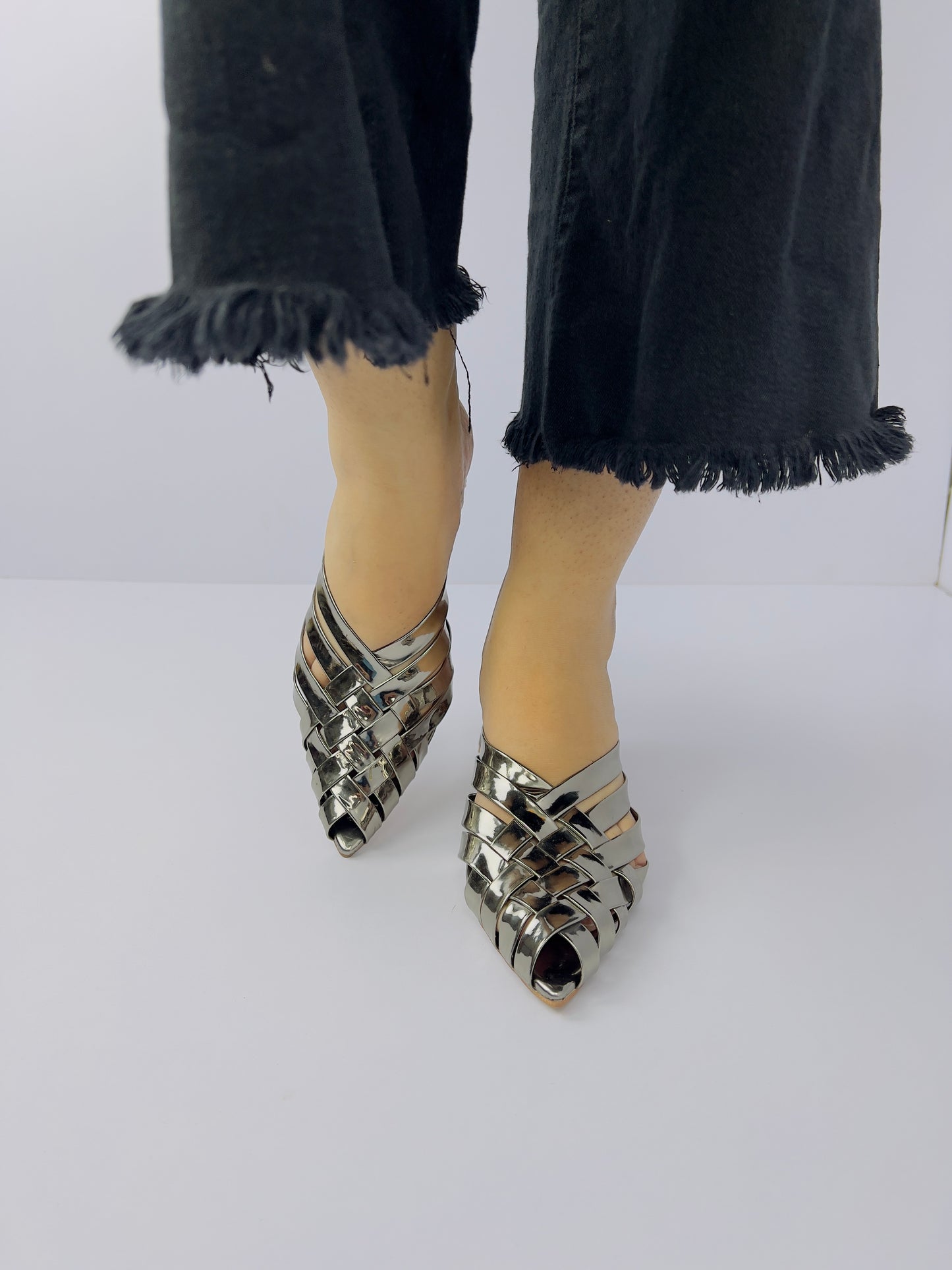 Alfie Grey Signature Cross Straps Heeled Shoes-11051