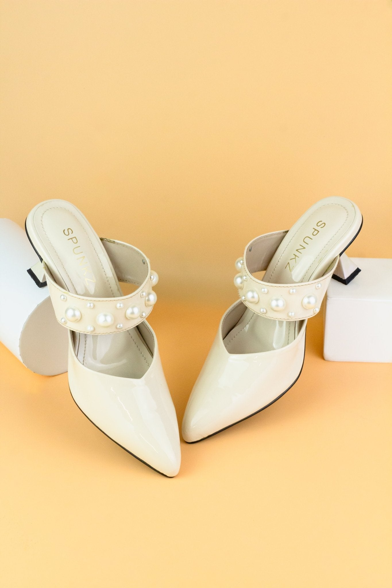 Pearl Beige Heeled Sandals - Spunkz