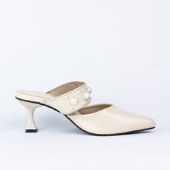 Pearl Beige Heeled Sandals - Spunkz