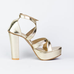 Strappy Gold Chunky Heel (11057) - Spunkz